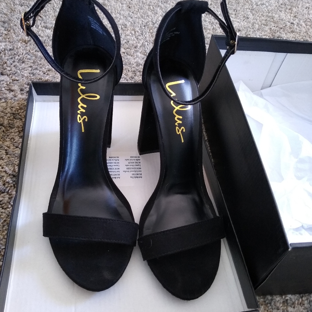 Lulu's Taylor black suede ankle strap heels